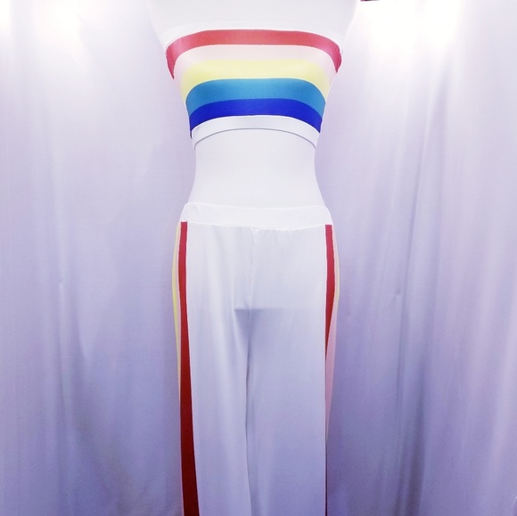 High Rise Wide Leg Pants & Bandeau Rainbow Top - Picture 5 of 7